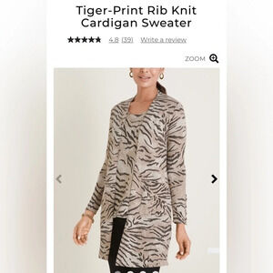 Chico’s Women’s Tiger-Print Rib Knit Cardigan Sweater NWT Size Chico’s 4